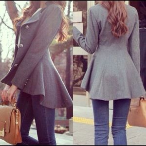 Grey High Low Ruffle Peacoat